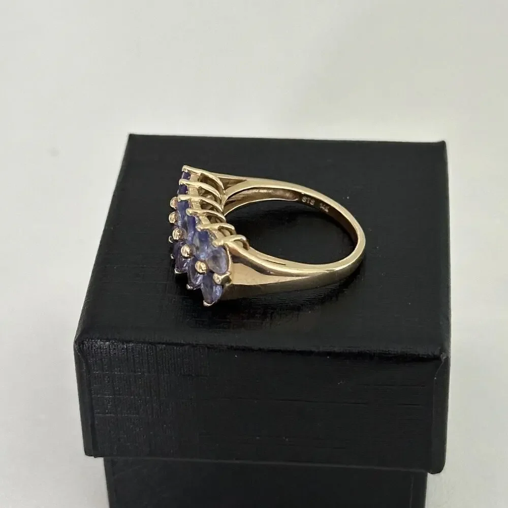 14K Yellow Gold Tanzanite Double Row & Diamond Ladies Band Ring Size 5.5
